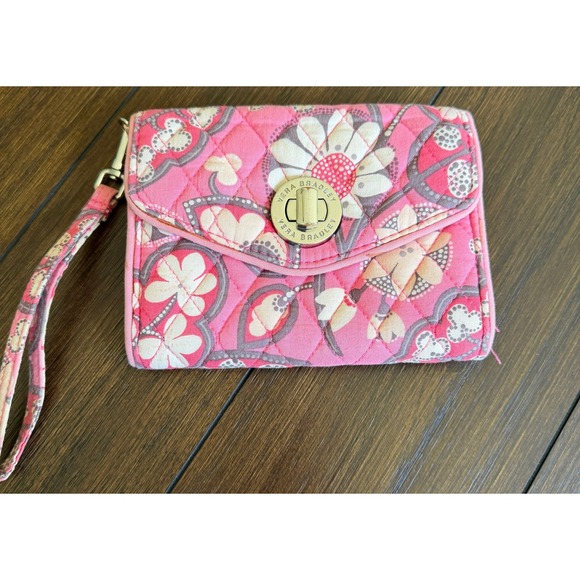 Vera Bradley Handbags - Vera Bradley All In One Wristlet Wallet Pink Floral Quilted Cotton Turn Lock